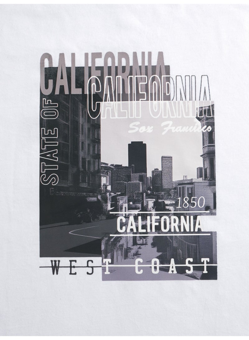 Men's Casual 2-Piece Outfit White T-Shirt and Black Shorts Set California Cityscape Graphic Print Streetwear Co-ord - Image 5